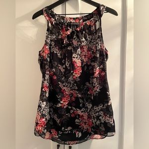 WHBM Black Floral Sleeveless Sheer Top, size 8